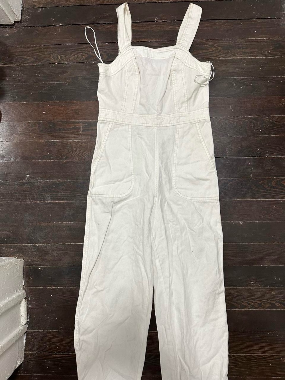 White Women's Cotton Jumpsuit with Wide Straps
